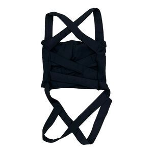 Hazel & Olive Black Criss Cross Tie Back Cropped Top L